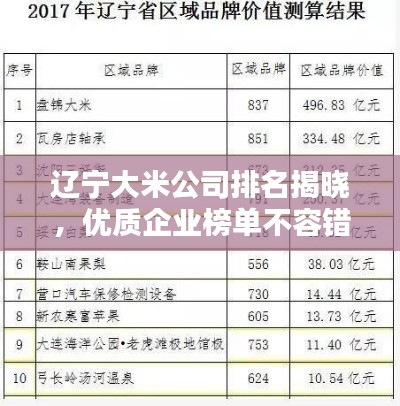 辽宁大米公司排名揭晓，优质企业榜单不容错过！