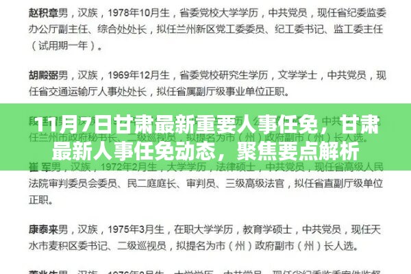 甘肃人事任免动态，聚焦最新人事任免要点解析（11月7日）