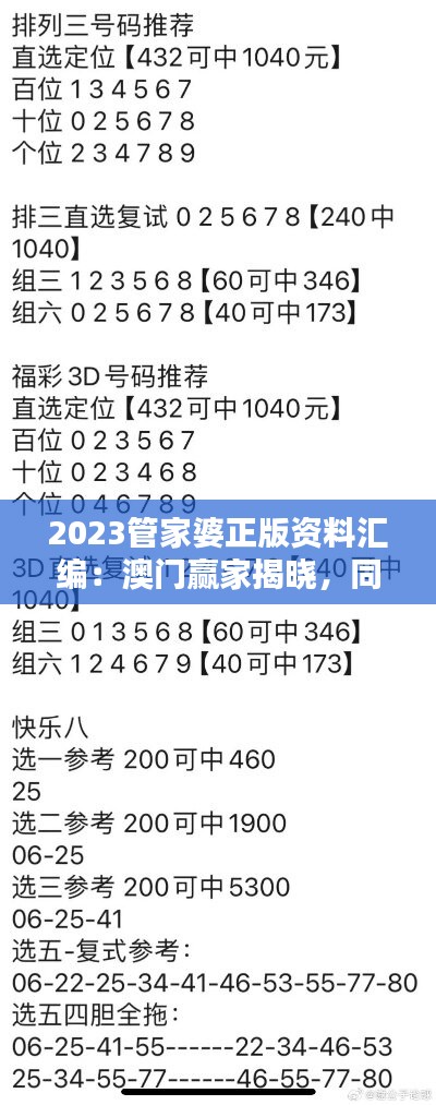 2023管家婆正版资料汇编：澳门赢家揭晓，同步版ZUL639.15