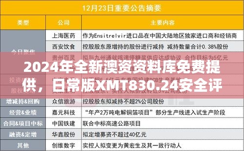 2024年全新澳资资料库免费提供，日常版XMT830.24安全评估策略方案