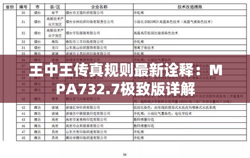 王中王传真规则最新诠释：MPA732.7极致版详解