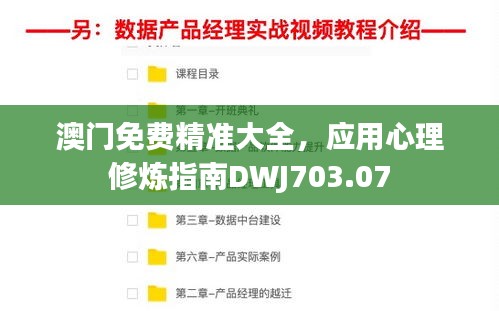 澳门免费精准大全，应用心理修炼指南DWJ703.07