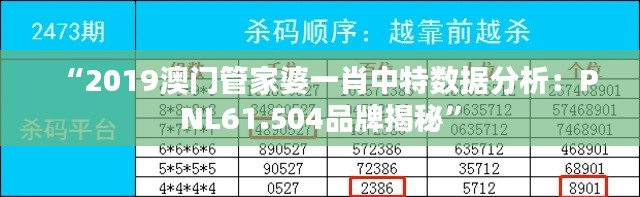 “2019澳门管家婆一肖中特数据分析：PNL61.504品牌揭秘”