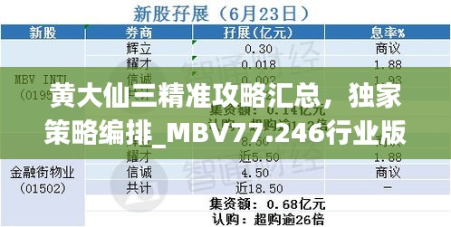 黄大仙三精准攻略汇总，独家策略编排_MBV77.246行业版