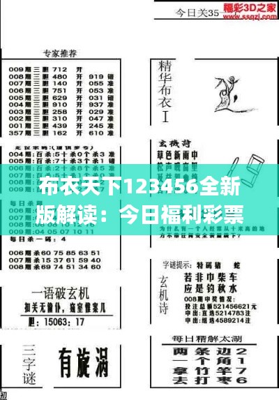 布衣天下123456全新版解读：今日福利彩票，深度剖析_KWP62.328电脑版