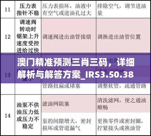 澳门精准预测三肖三码，详细解析与解答方案_IRS3.50.38怀旧版