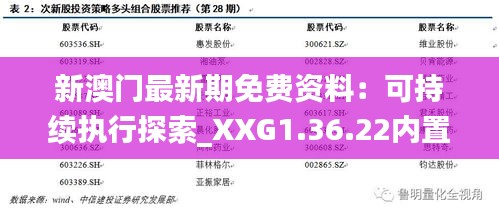 新澳门最新期免费资料：可持续执行探索_XXG1.36.22内置版