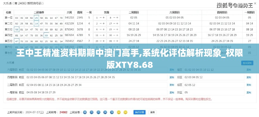 王中王精准资料期期中澳门高手,系统化评估解析现象_权限版XTY8.68