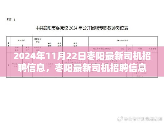 2024年枣阳最新司机招聘信息发布与重点岗位解读