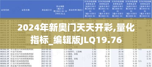 2024年新奥门天天开彩,量化指标_编辑版JLQ19.76