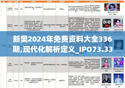 新奥2024年免费资料大全336期,现代化解析定义_IPO73.335掌中宝