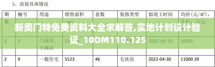 新奥门特免费资料大全求解答,实地计划设计验证_10DM110.125