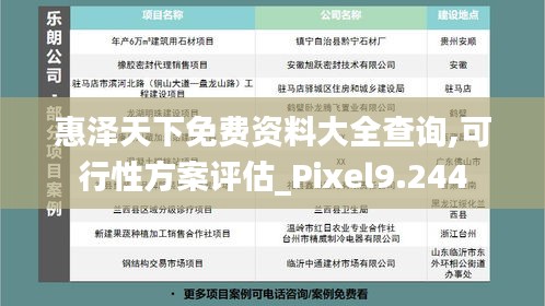 惠泽天下免费资料大全查询,可行性方案评估_Pixel9.244