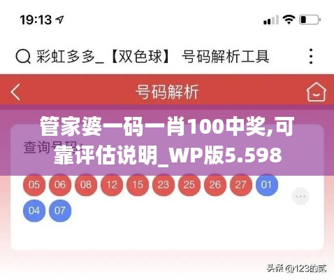 管家婆一码一肖100中奖,可靠评估说明_WP版5.598