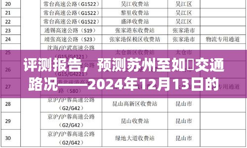 苏州至如皝交通路况实时分析，预测与评测报告（2024年12月13日）