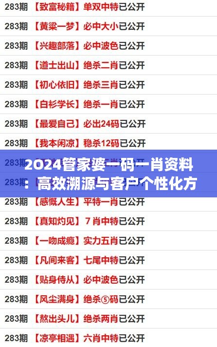 2O24管家婆一码一肖资料：高效溯源与客户个性化方案