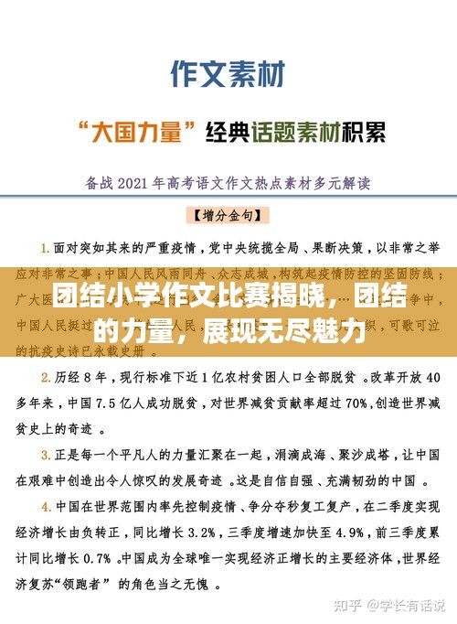 团结小学作文比赛揭晓，团结的力量，展现无尽魅力