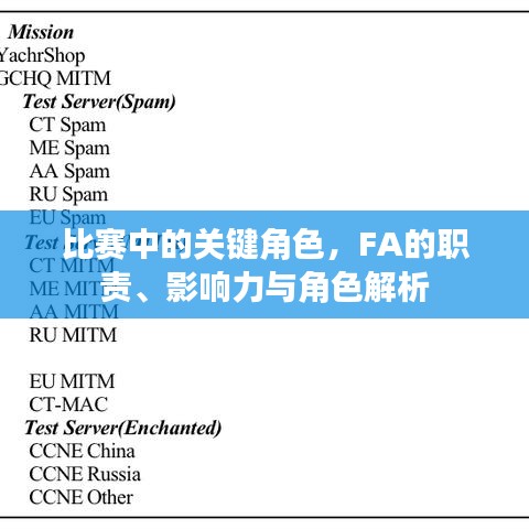 比赛中的关键角色，FA的职责、影响力与角色解析