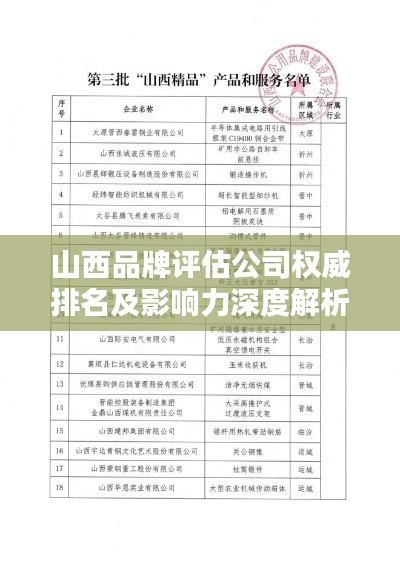 山西品牌评估公司权威排名及影响力深度解析