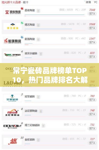 常宁瓷砖品牌榜单TOP10，热门品牌排名大解密！